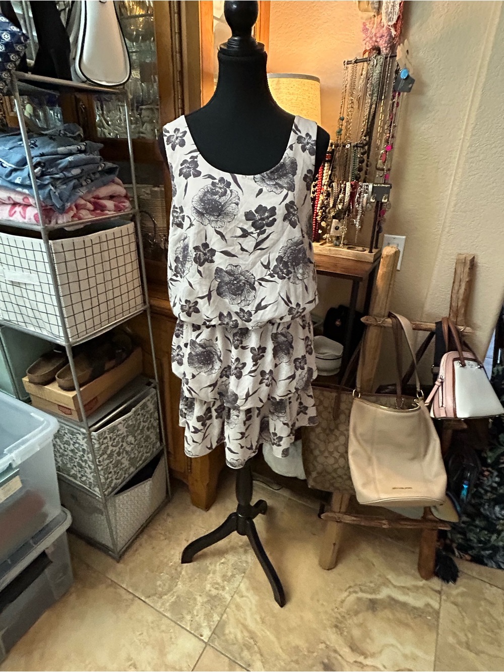 Papaya Black Floral Tiered Sleeveless Dress - White & Black